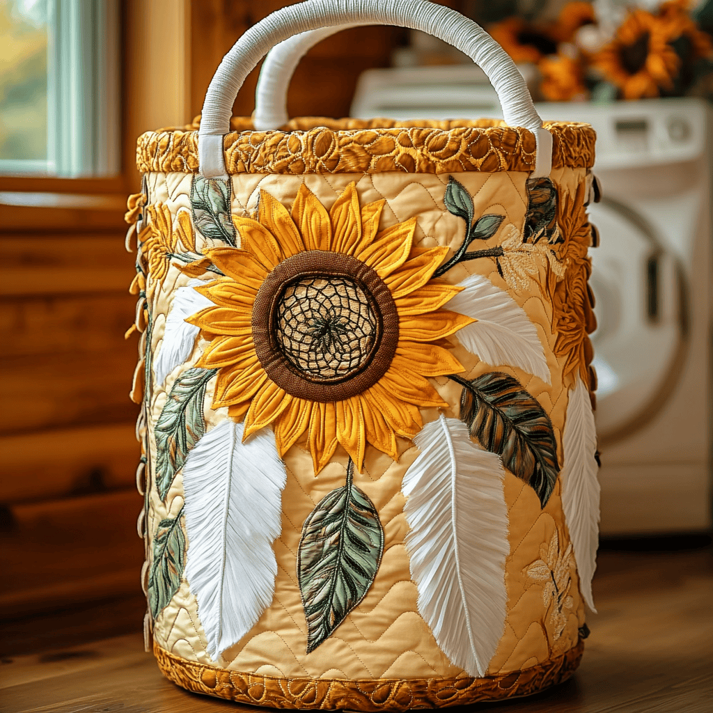 Dream Sunflower Quilted Laundry Basket Easter Merch Gift