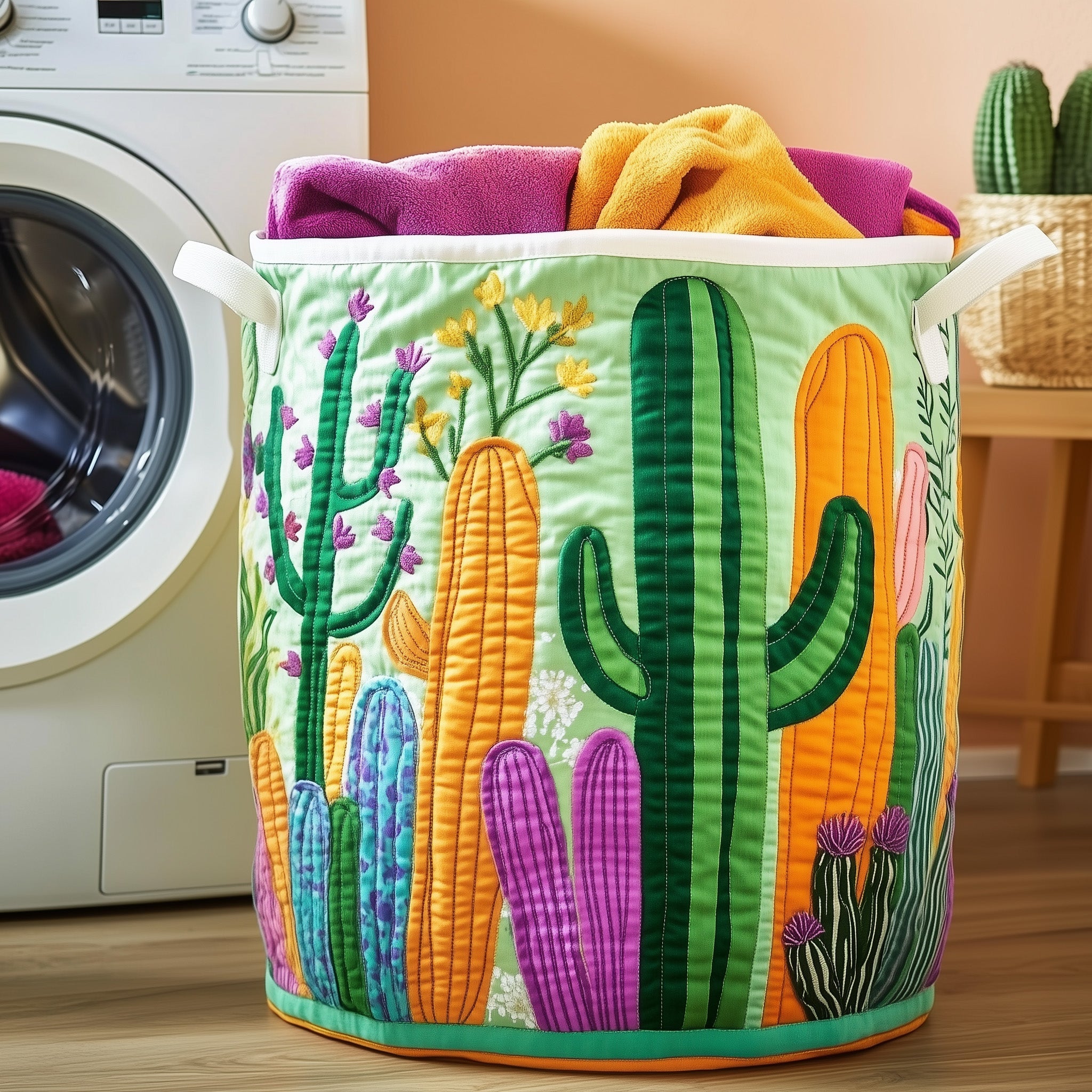 Dreamy Cactus Quilted Laundry Basket Everyday Merch Choice