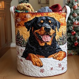 Festive Rottie Charm Quilted Laundry Basket Merch For Home And Living