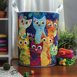 Cozy Cat Colony Quilted Laundry Basket Thanksgiving Merch Gift