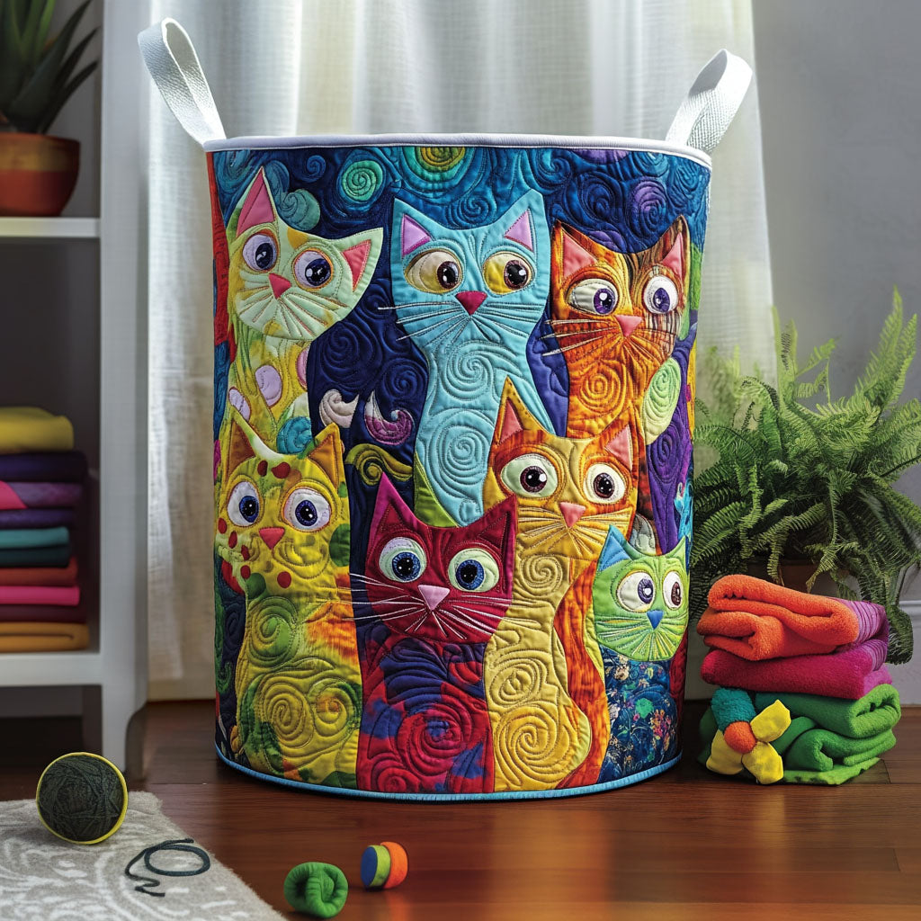 Cozy Cat Colony Quilted Laundry Basket Thanksgiving Merch Gift