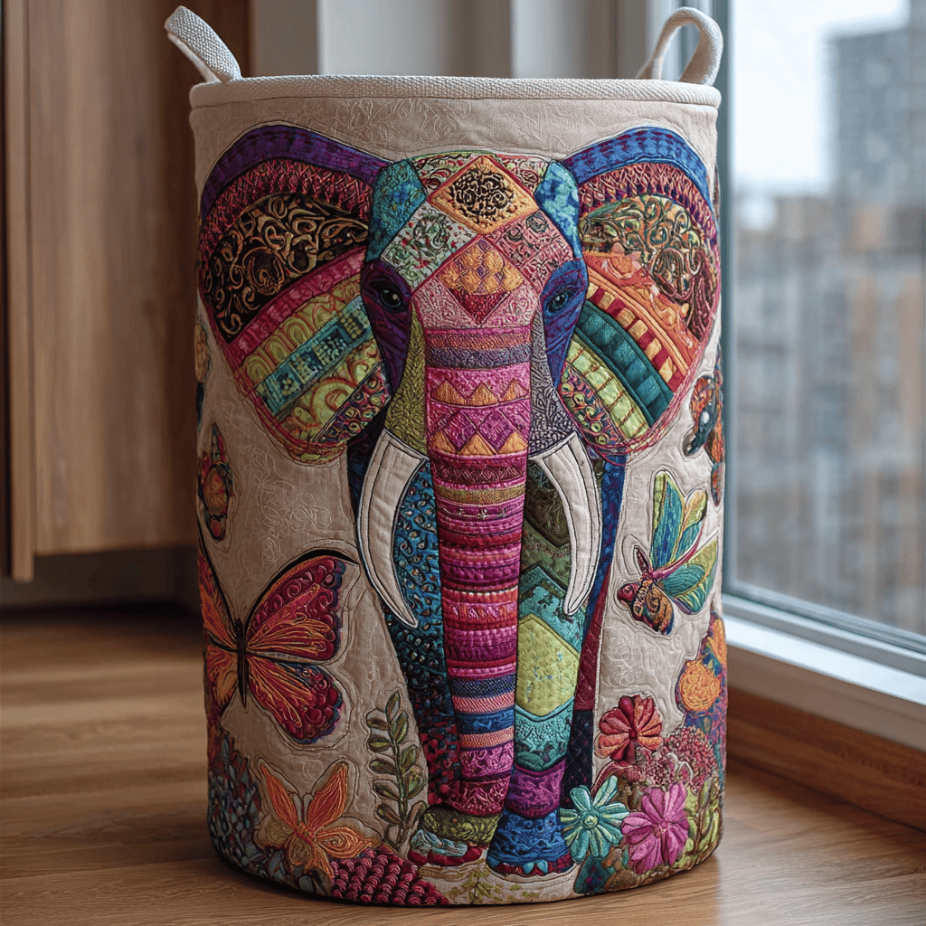 Elephant Harmony Quilted Laundry Basket Holiday Merch Gift