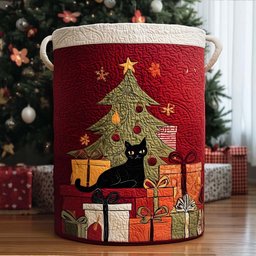 Festive Feline Tales Quilted Laundry Basket Best Gift For Him