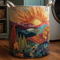 Mountain Sun Quilted Laundry Basket Perfect Gift For Apartment Living