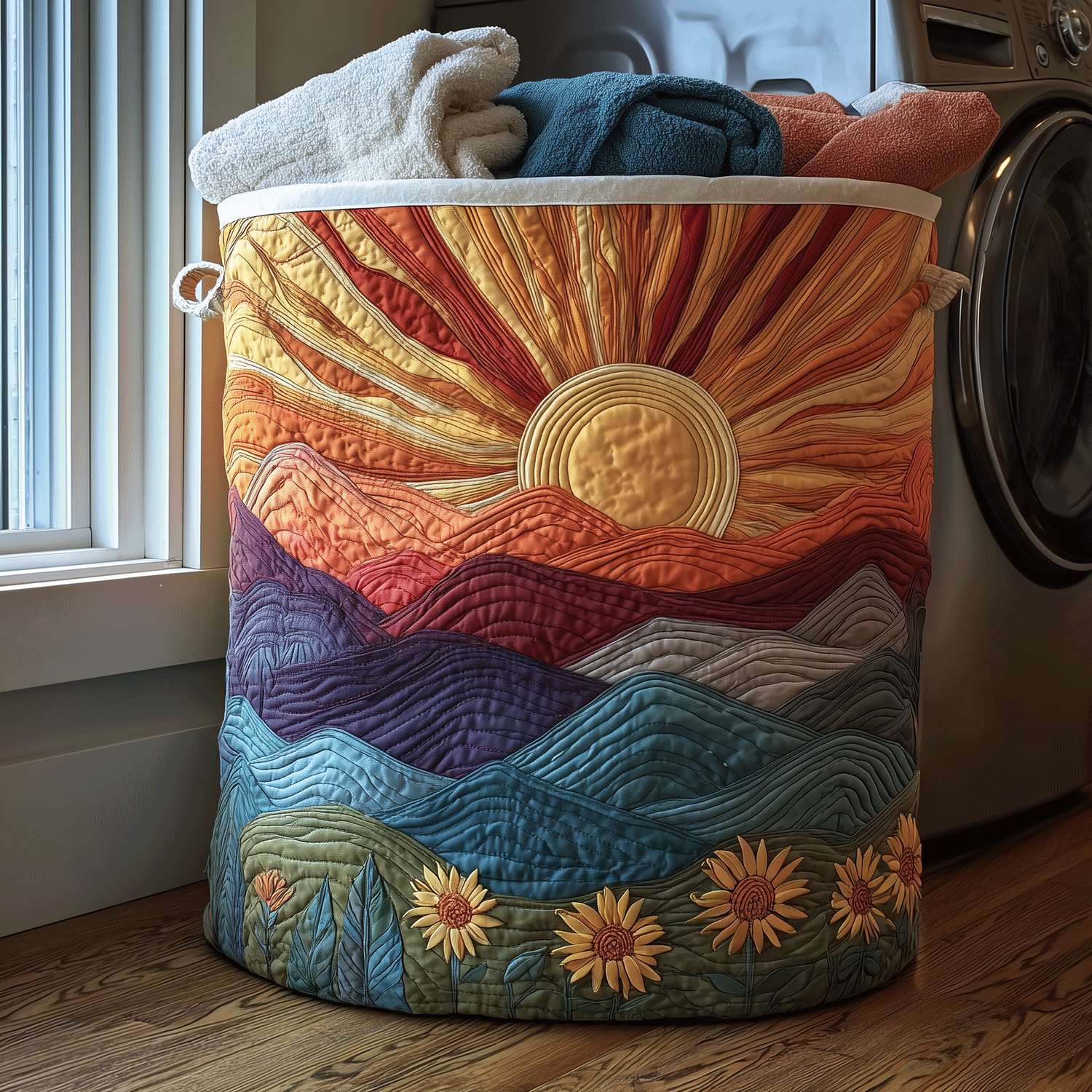 Sunrise Meadow Quilted Laundry Basket Valentine�s Day Merch Gift