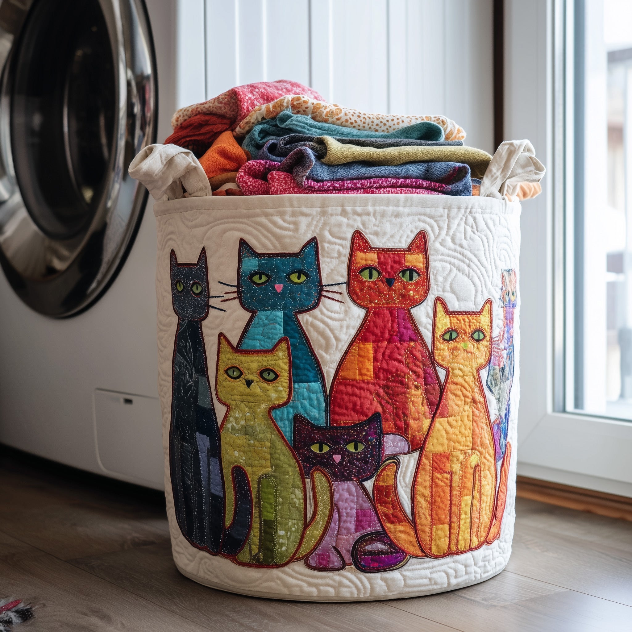 Playful Cat Quilted Laundry Basket Gift To Brighten Their Day