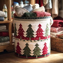 Nordic Pine Rows Quilted Laundry Basket Thoughtful Housewarming Gift