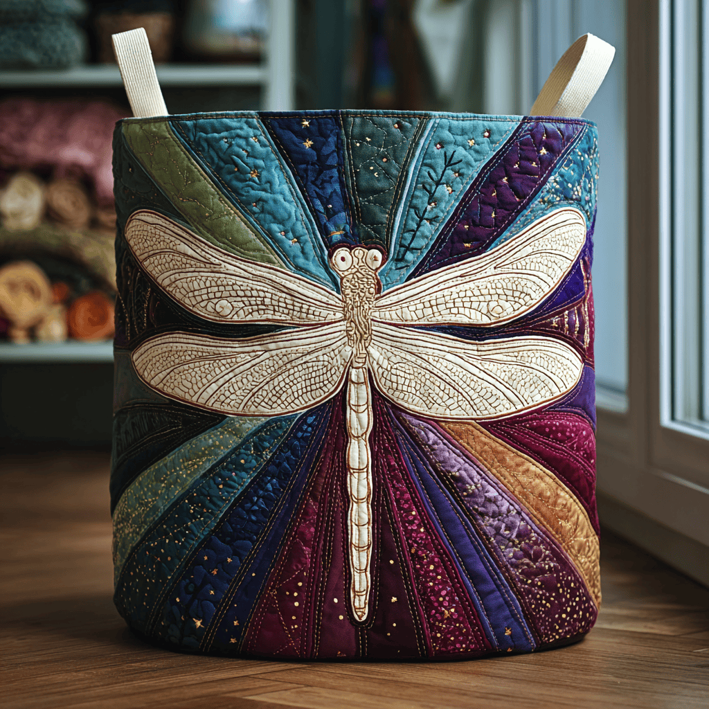 Shining Dragonfly Quilted Laundry Basket New Year Merch Gift
