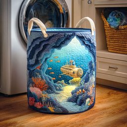 Submarine Passage Quilted Laundry Basket Christmas Merch Gift