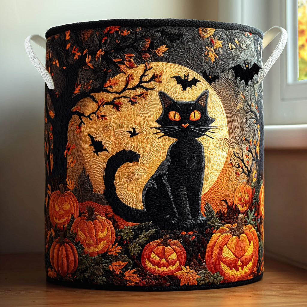Haunted Whiskers Quilted Laundry Basket Mother�s Day Merch Gift