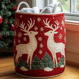Reindeer Magic Quilted Laundry Basket Halloween Merch Gift Birthday Merch Gift