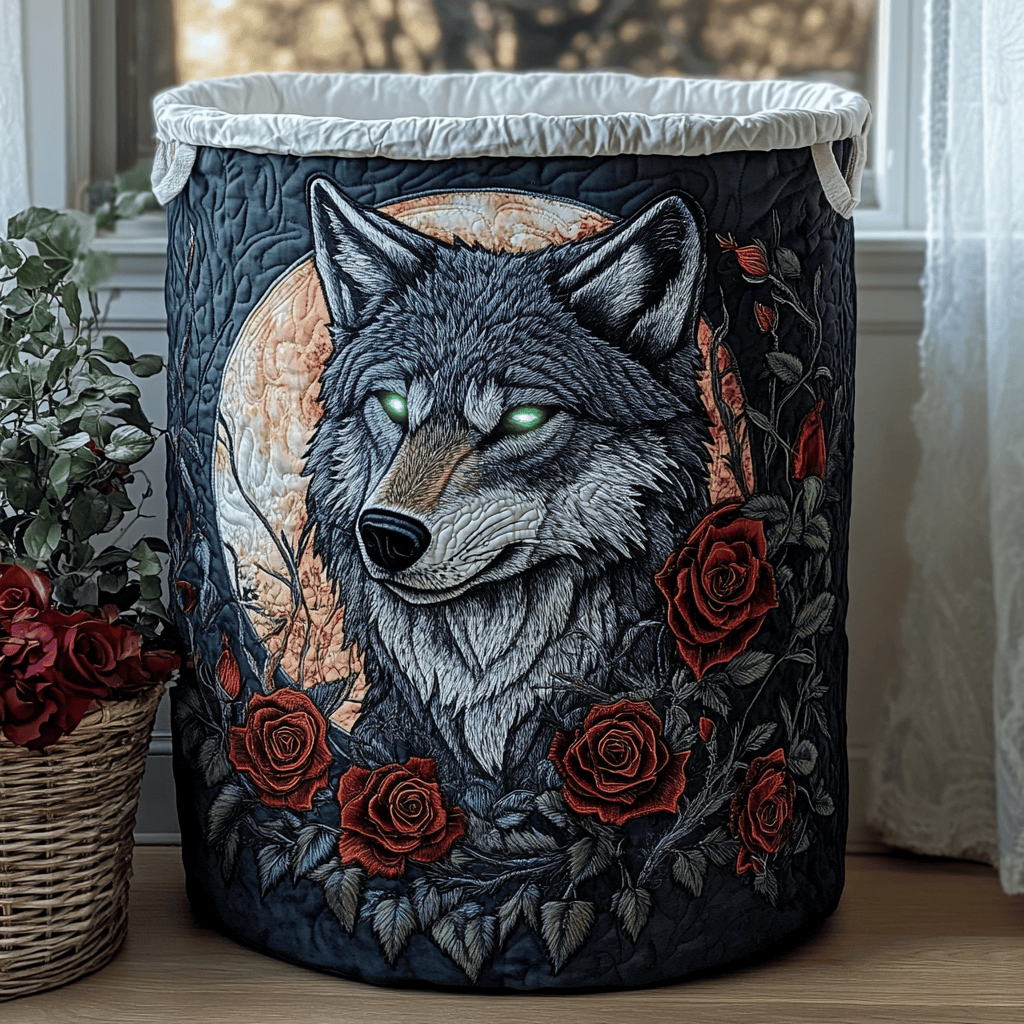 Moon Wolf Quilted Laundry Basket Perfect Gift For Your House