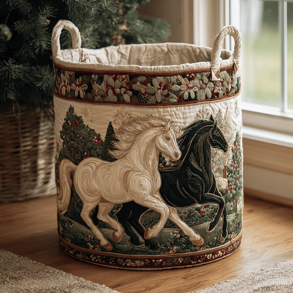 Mystic Horse Quilted Laundry Basket Creative Gift For Family