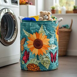 Joyful Sunflower Quilted Laundry Basket Perfect Gift For Your House