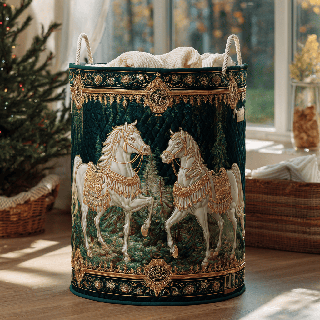 Golden Horse Quilted Laundry Basket Gift To Brighten Their Day