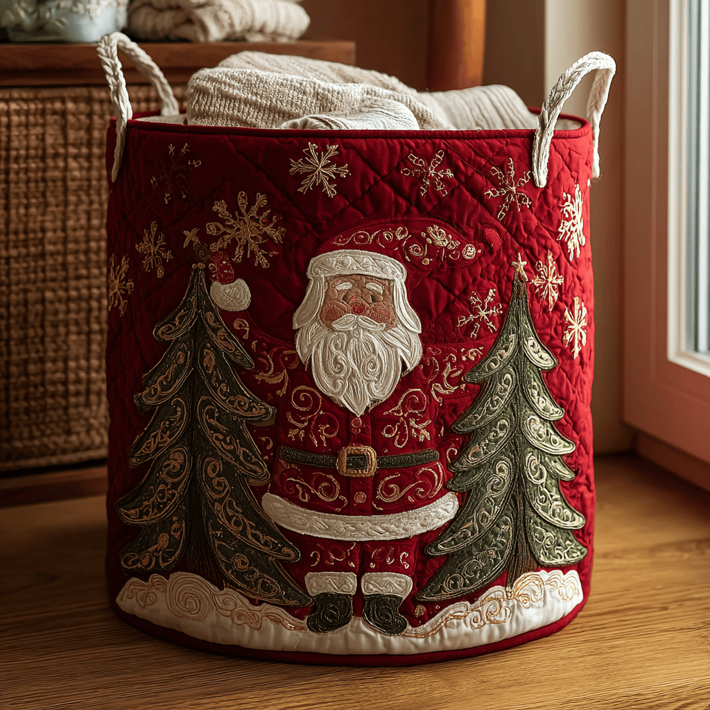 Santa Joy Quilted Laundry Basket Unique Gift For Laundry Lovers