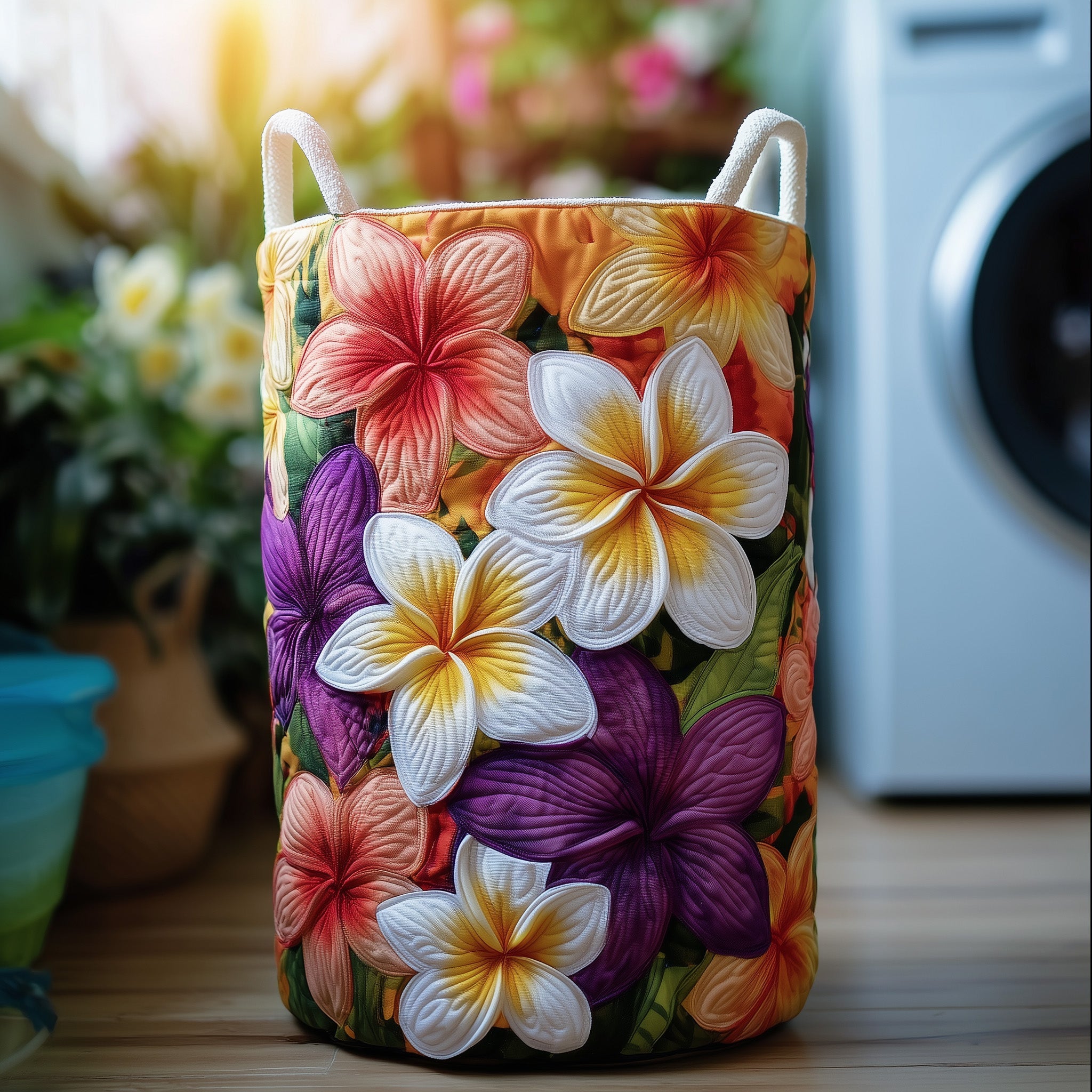 Plumeria Serenity Quilted Laundry Basket Birthday Merch Gift