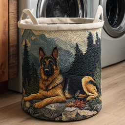 German Shepherd Mountain Quilted Laundry Basket Easter Merch Gift