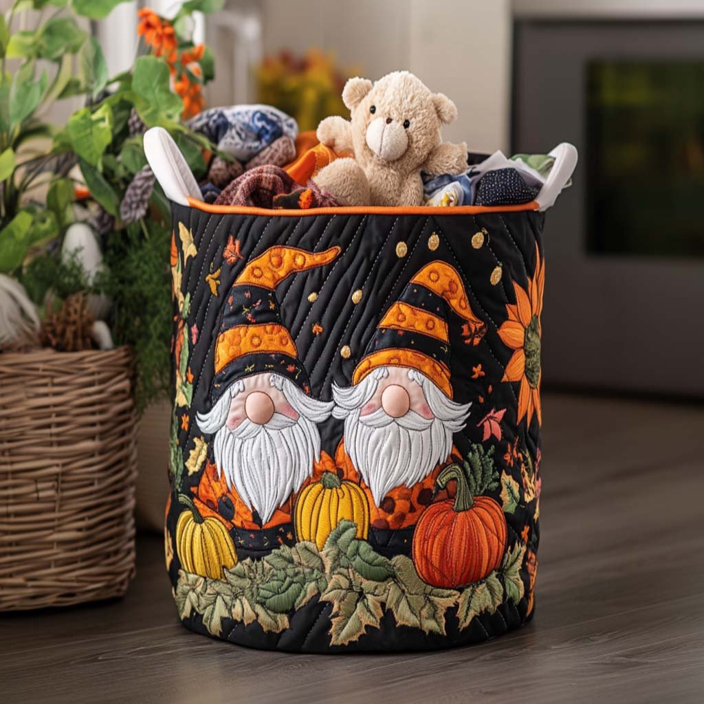 Rustic Gnome Mood Quilted Laundry Basket Easter Merch Gift
