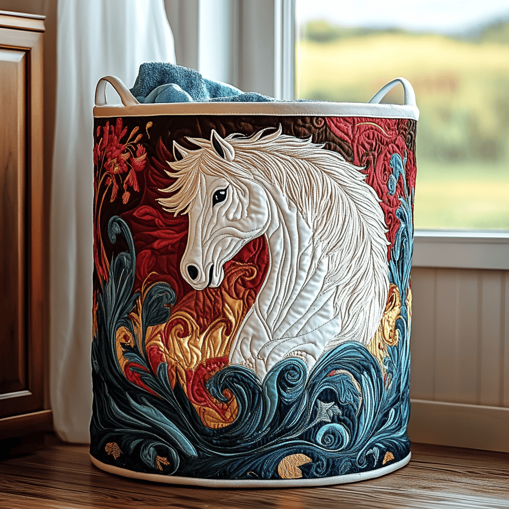 Meadow Horse Quilted Laundry Basket Best Gift For Him