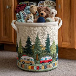 Forest Ride Quilted Laundry Basket New Year Merch Gift