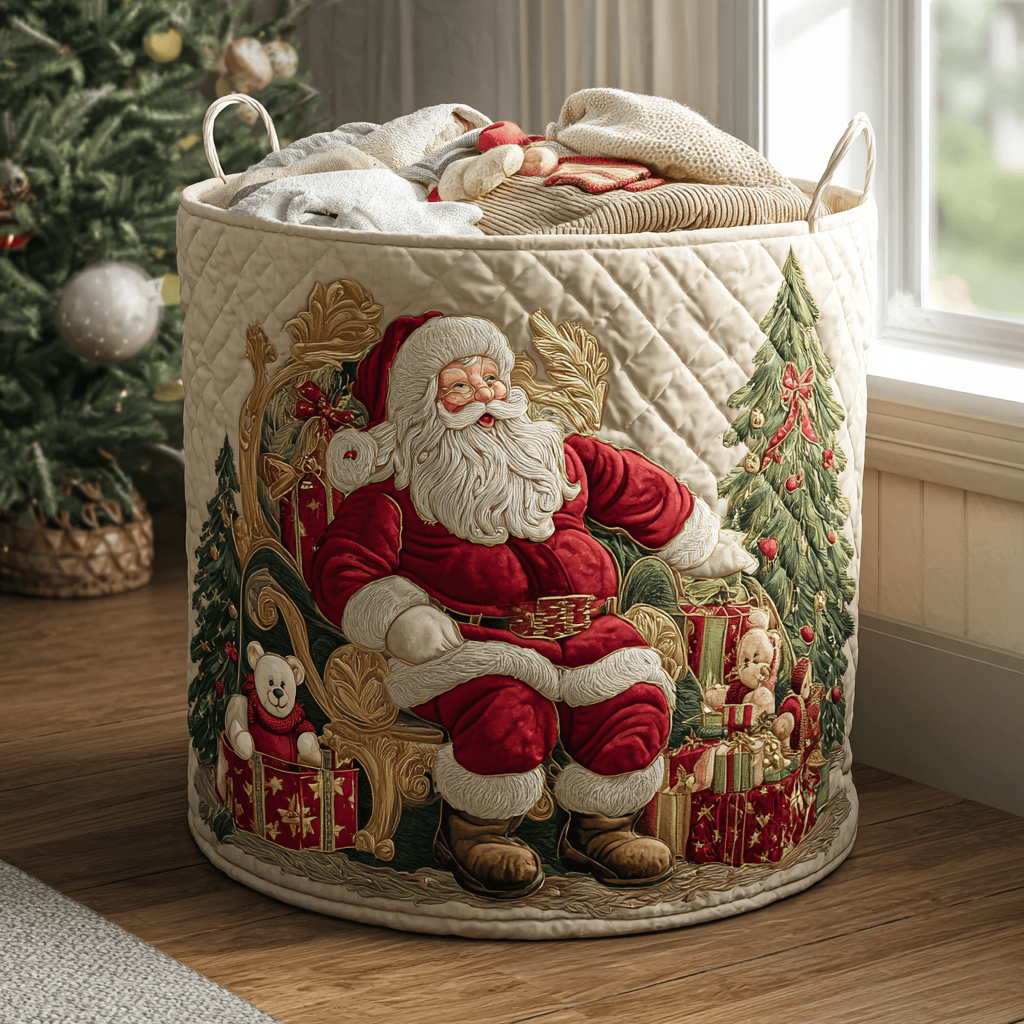 Santa Glow Quilted Laundry Basket Excellent Gift For Her