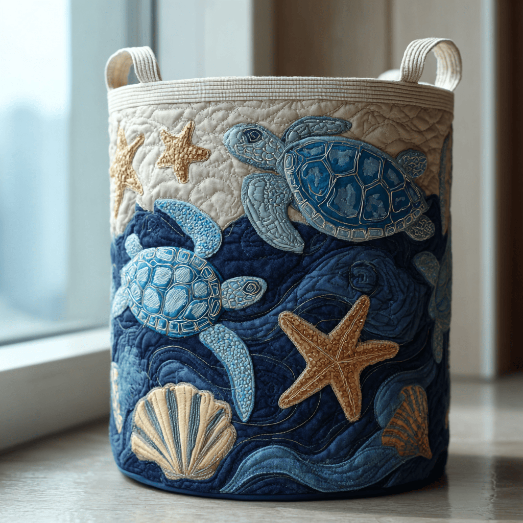 Turtle Path Quilted Laundry Basket Birthday Merch Gift