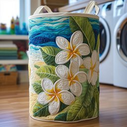 Plumeria Serenity Quilted Laundry Basket Gftotg306 Merch For Home And Bedroom