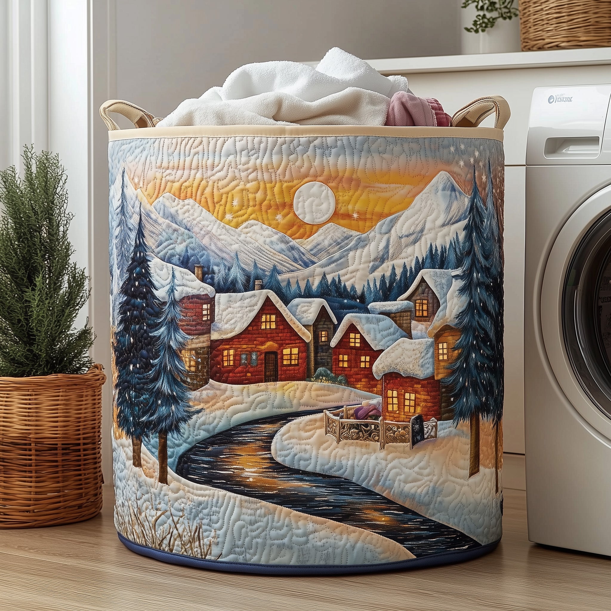 Snowy Village Quilted Laundry Basket Gftohd10322 Holiday Season Merch