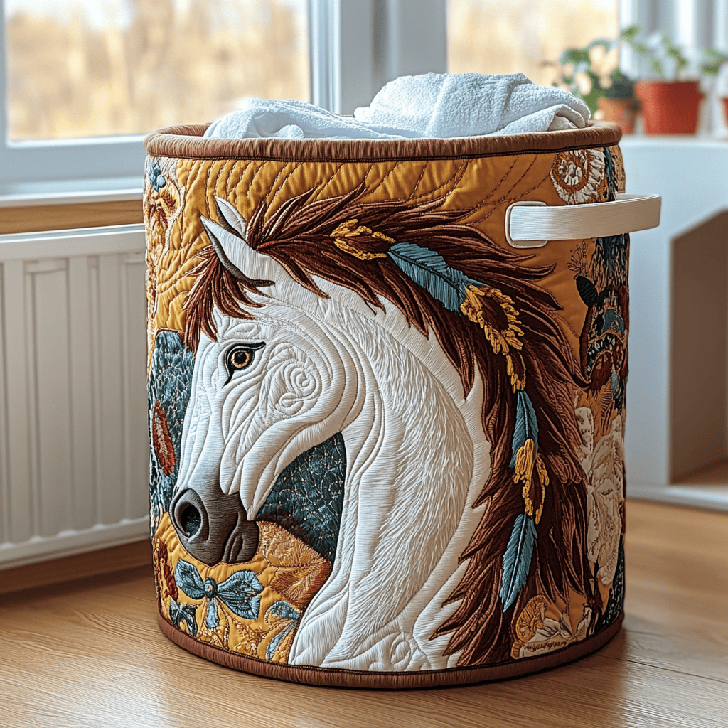 Horse Meadow Quilted Laundry Basket Perfect Birthday Gift Idea