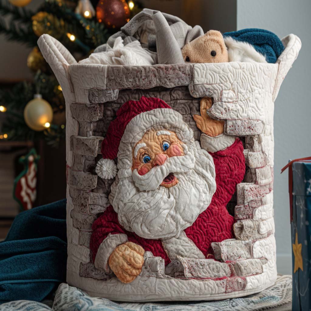 Santa Peek Quilted Laundry Basket Thoughtful Housewarming Gift