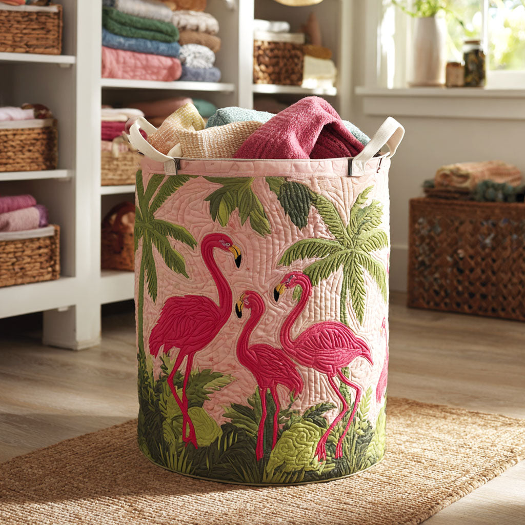 Palm Flamingo Quilted Laundry Basket Creative Gift For Family