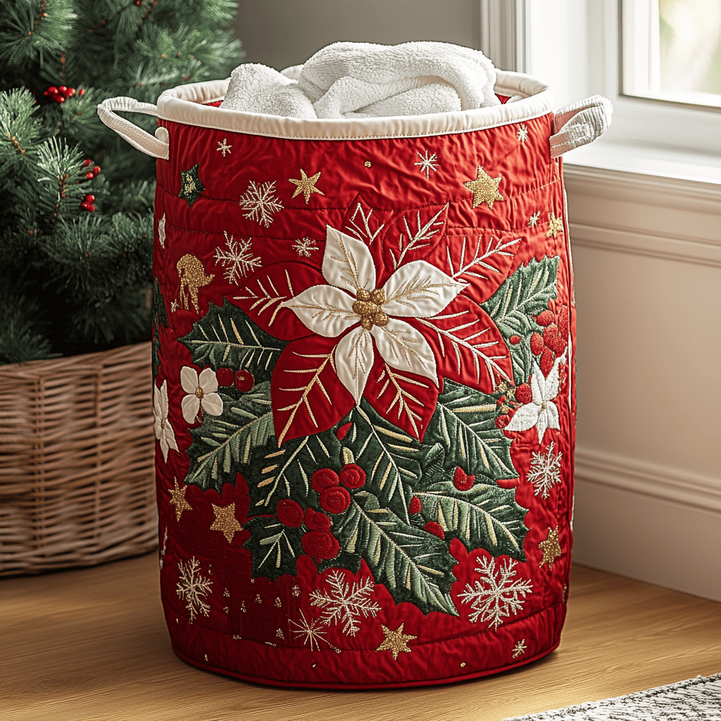 Holiday Glow Quilted Laundry Basket Perfect Gift For College Dorm