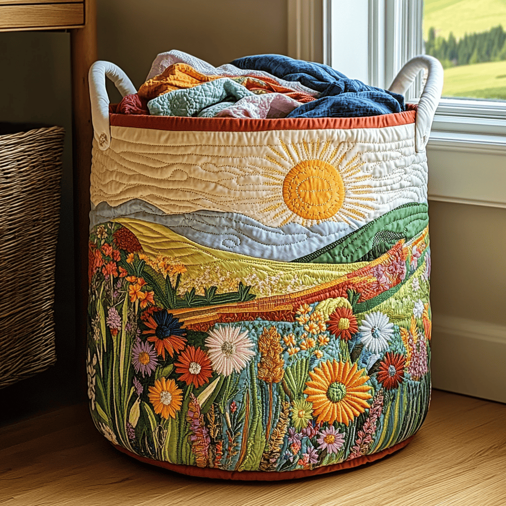Spring Meadow Quilted Laundry Basket New Year Merch Gift