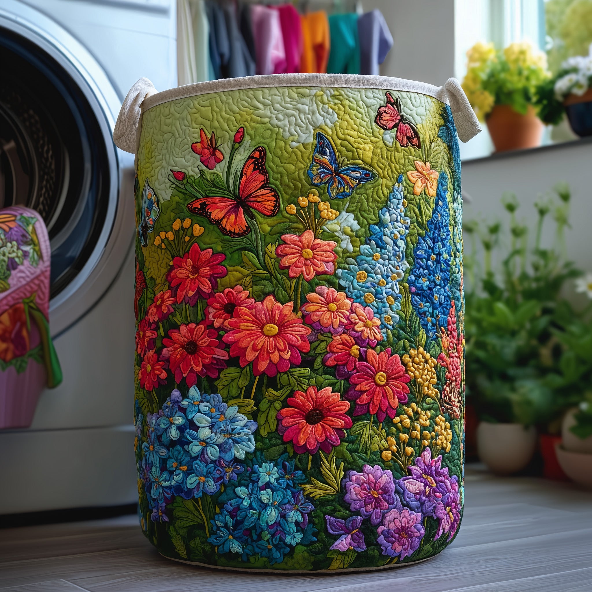 Sea Of Flowers Quilted Laundry Basket Mother�s Day Merch Gift