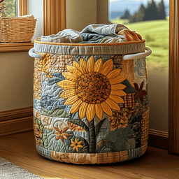 Sunflower Field Quilted Laundry Basket Thanksgiving Merch Gift