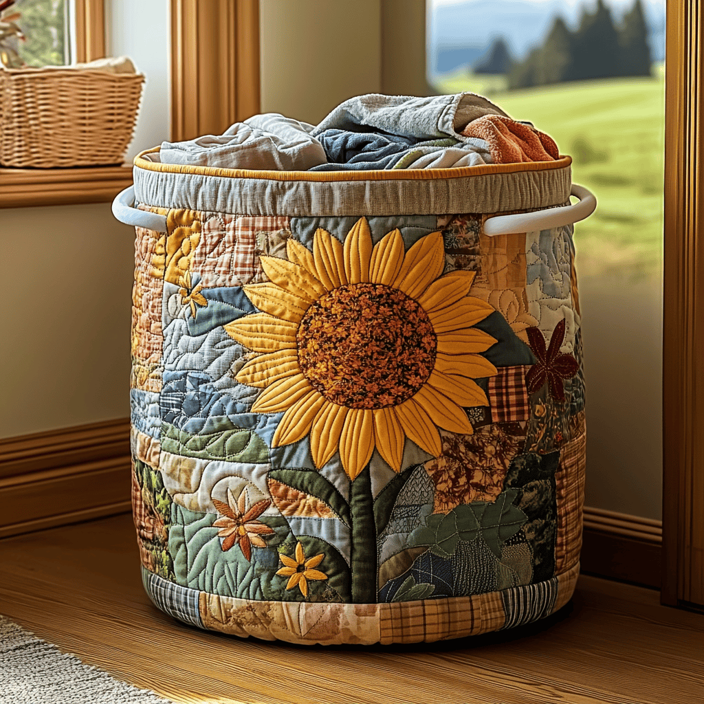 Sunflower Field Quilted Laundry Basket Thanksgiving Merch Gift