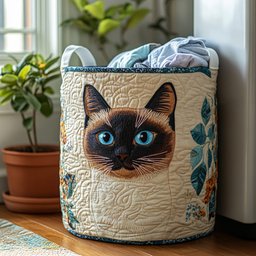 Siamese Cat Joy Quilted Laundry Basket Gift To Brighten Their Day