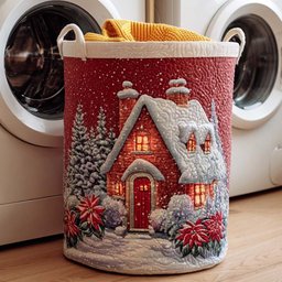 Holly Night Quilted Laundry Basket New Year Merch Gift