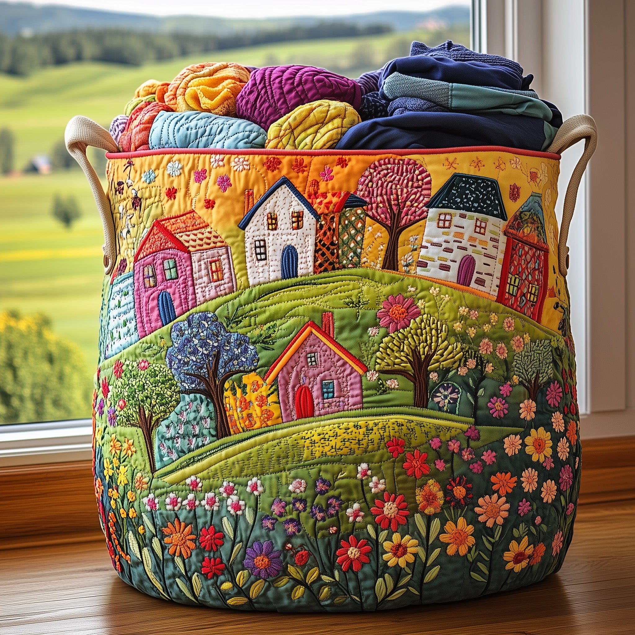 Spring Hillside Quilted Laundry Basket Great Stocking Stuffer