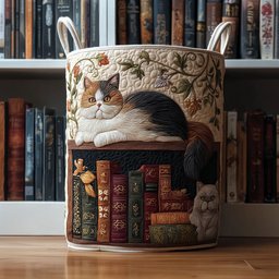Library Cat Quilted Laundry Basket Holiday Season Merch