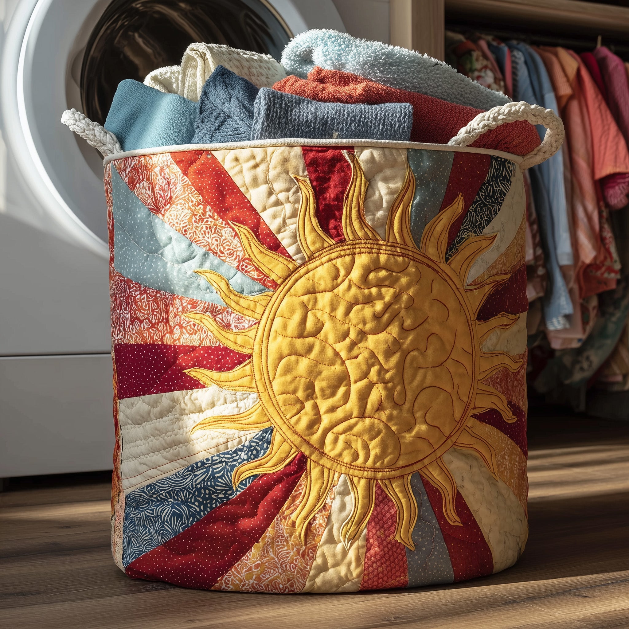 Hippie Sun Quilted Laundry Basket Creative Gift For Family