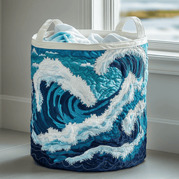 Ocean Wave Quilted Laundry Basket Merch For Cozy Nights