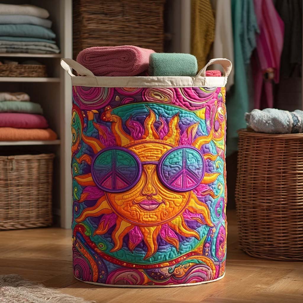 Psychedelic Sun Quilted Laundry Basket Merch For Couples