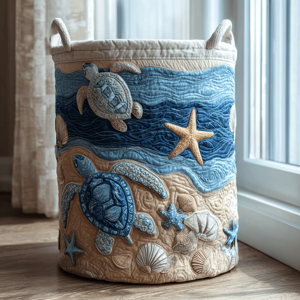 Turtle Haven Quilted Laundry Basket Thanksgiving Merch Gift