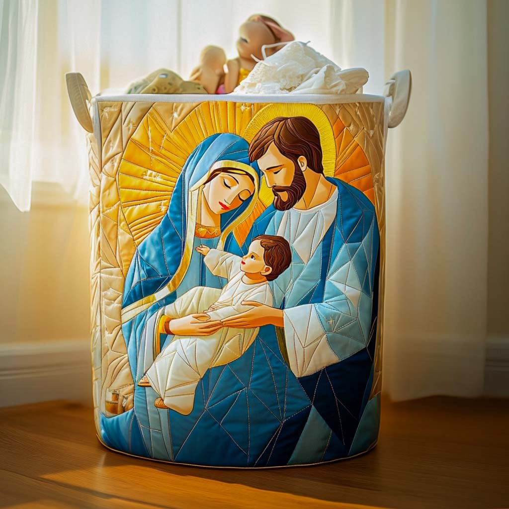 Sacred Family Quilted Laundry Basket Thanksgiving Merch Gift