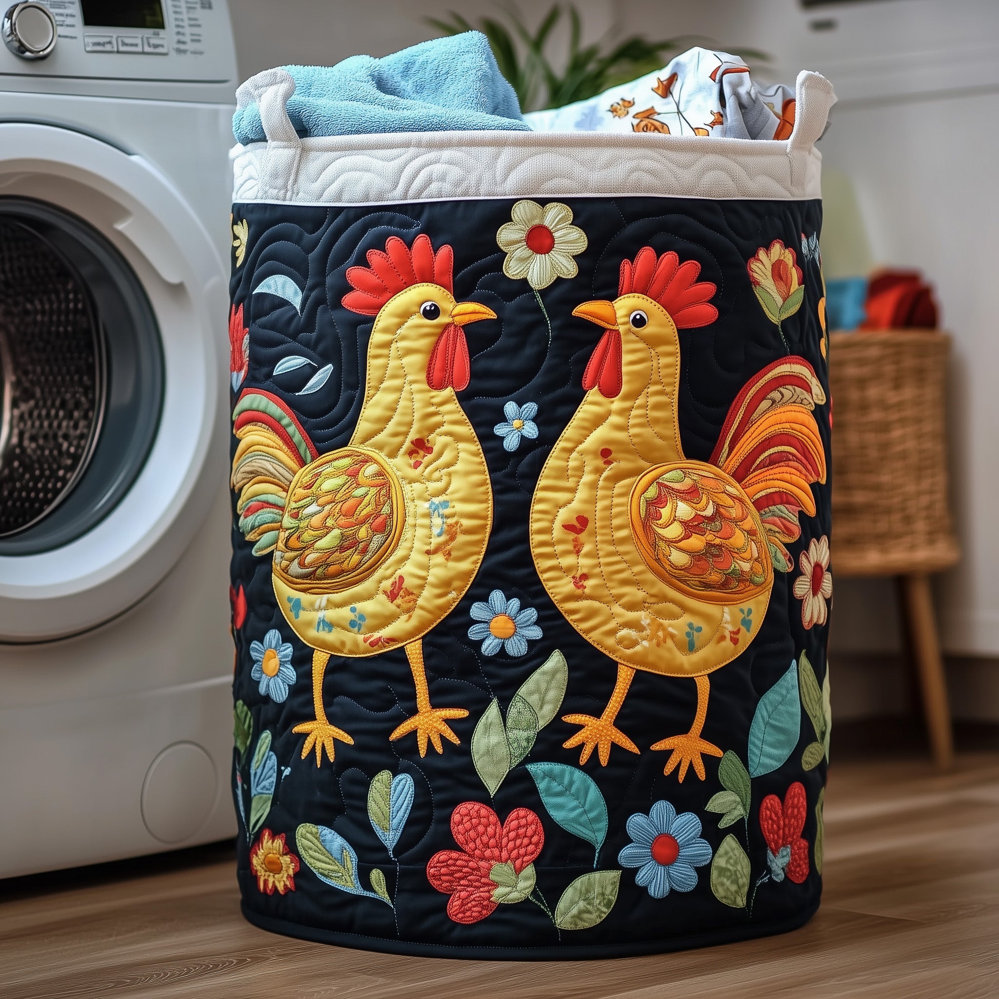 Whimsical Chicken Quilted Laundry Basket Gftotg398 Perfect Gift For Your House