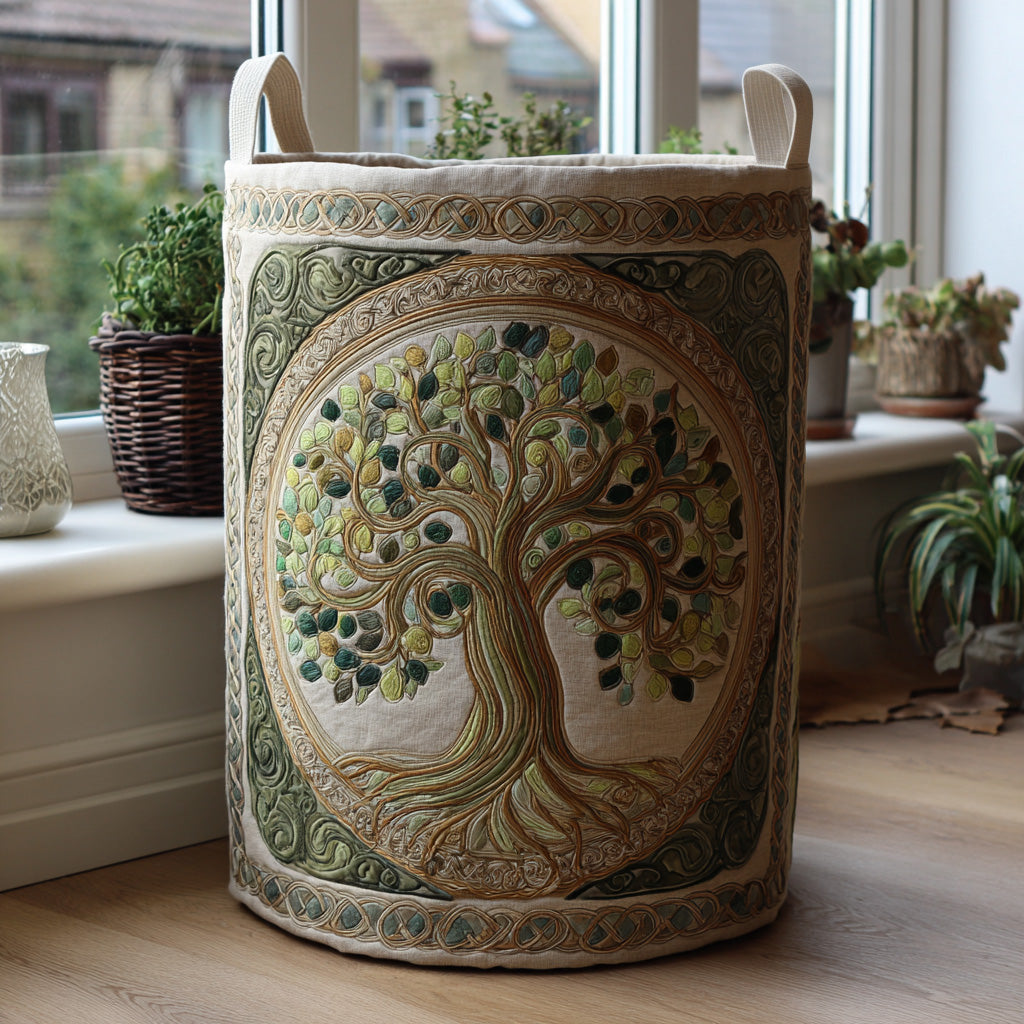 Mystic Tree Quilted Laundry Basket Halloween Merch Gift