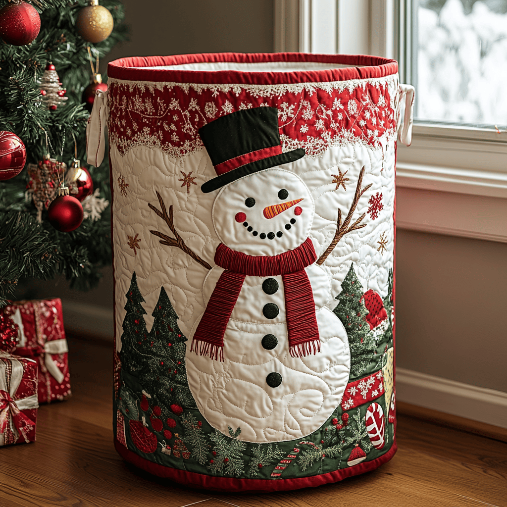 Snowman Joy Quilted Laundry Basket Thanksgiving Merch Gift