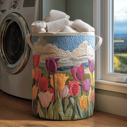Tulip Field Quilted Laundry Basket Unique Gift For Laundry Lovers